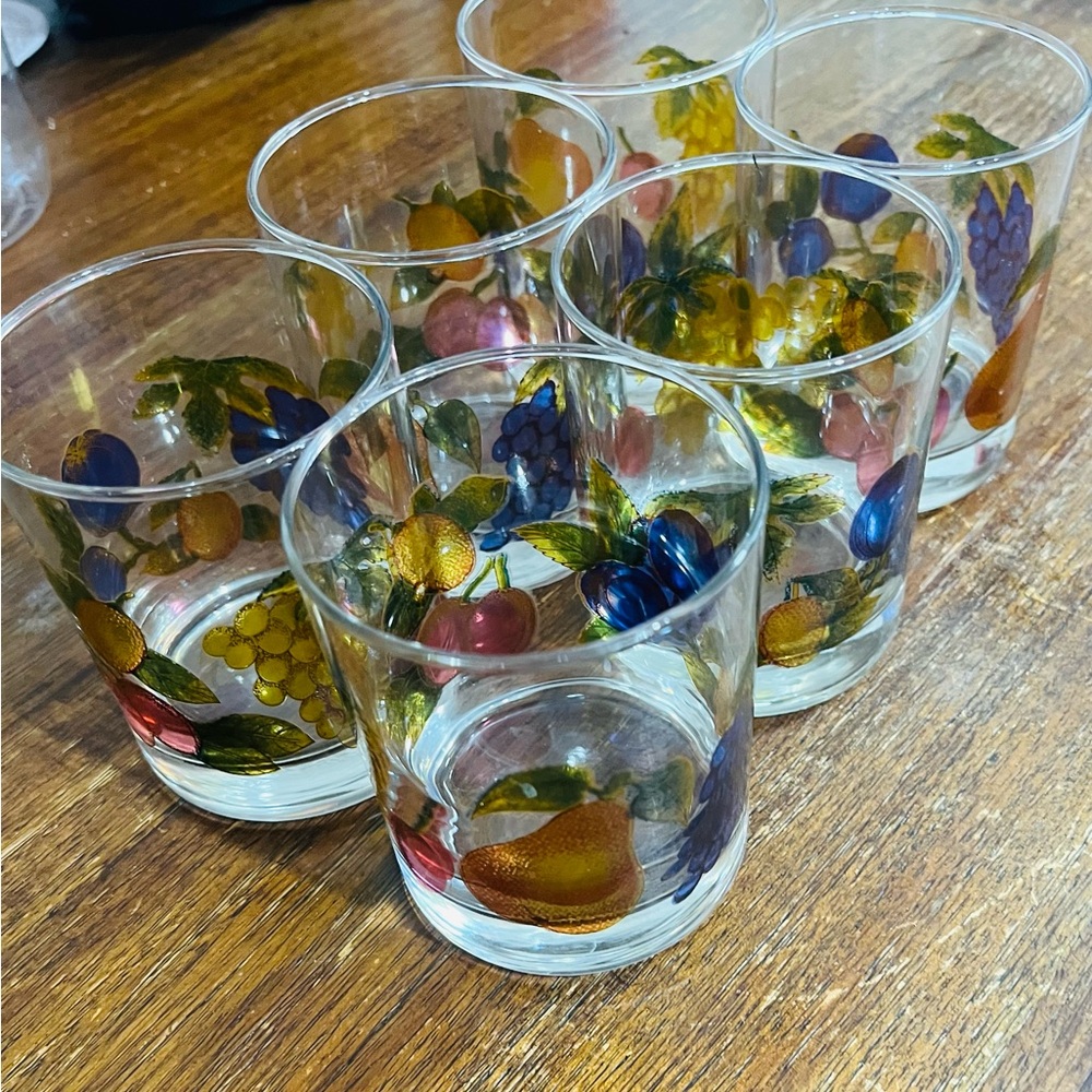 Colorful Fruit Patterned Glasses vintage cups Set